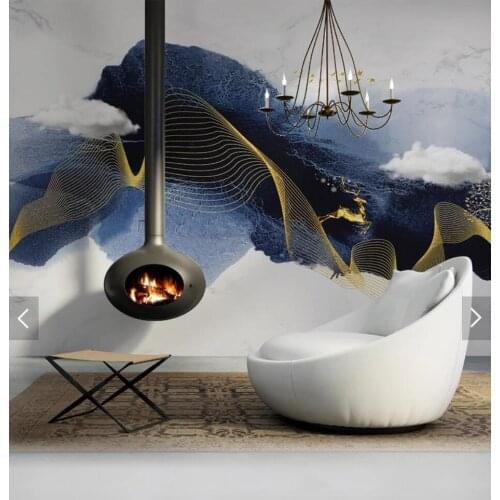Chinese Abstract Ink Mountain ELK Animal Wallpaper Mural for Living Room Wall Paper Papel De Parede Home Decor Wallcoverings