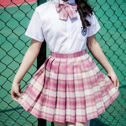 2021 Sweet Girl Plaid School Uniform Japanese Style Student Cosplay Costumes Cute Girls JK Uniforms Embroderied Shirt Skirt Set