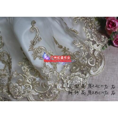 2 Yards 28cm Gorgeous Gold Tulle Lace Trim Luxury Embroidered Lace Fabric for Wedding Dress Edge Free Shipping