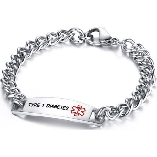 Medical Bracelet Men Stainless Steel Chain Titanium Tag Bracelet DIABETES EPILEPSY WARFARIN PACEMAKER Bracelet Factory Wholesale