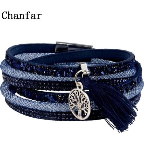 12Styles Multilayer Leather Tassel Bracelet Bohemian Feather Tree Charms Magnetic Velvet Bracelet Boho Women Men Jewelry