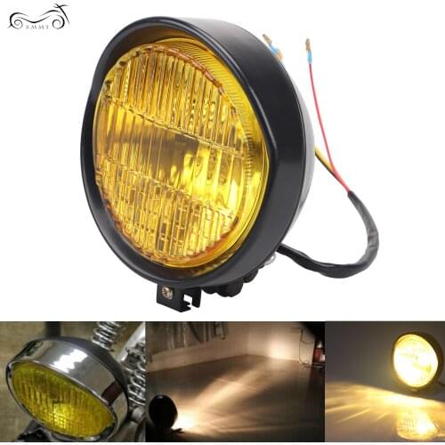 Motorcycle Black Amber Retro Metal Front Headlight For Harley Touring Cruiser Chopper Cafe Racer Bobber Old school Custom