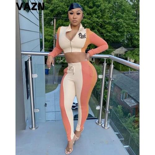 VAZN 2020 New Full Sleeve V-neck Print Sexy Night Club Fashion Set Holiday Women Young Energetic Set Fashion Clothing Suit