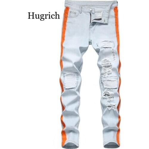 2021 New Mens Fashion Slim Jeans Skinny Moto Biker Casual Jeans Straight Motorcycle Jeans Men Destroyed Denim Trousers