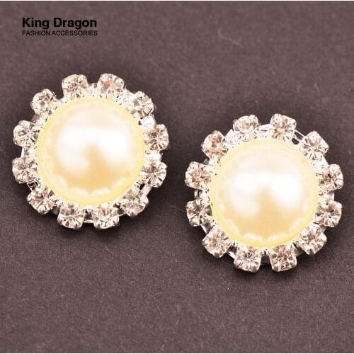 Rhinestone Pearl Buttons 15MM 10pcs/lot Silver Color DIY Button Shank Back KD299
