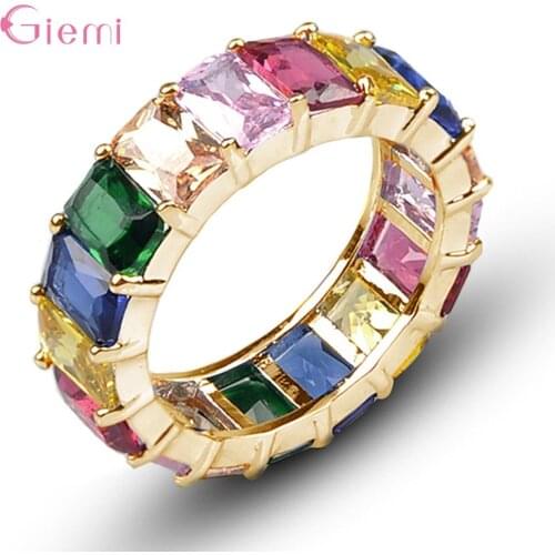 Korean New Statement Beauty Colorful Cubic Zircon 925 Sterling Silver Finger Rings For Women Engagement Jewelry Gift