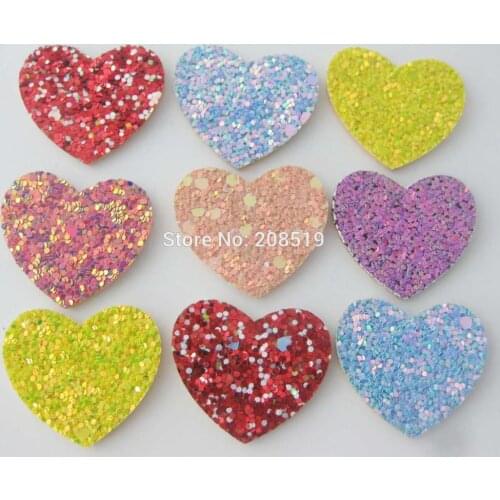PANVKO Heart appliques padded Glitter Multicolors 120pcs DIY Hairclips Decoration