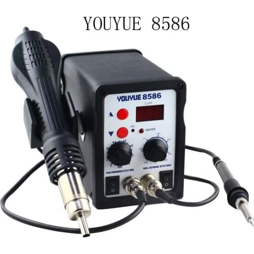 220V/110V 700W Soldering Station 2 in 1 SMD Rework Station Hot Air Gun + Electric solder iron Station YOUYUE 8586 With 3 Nozzles