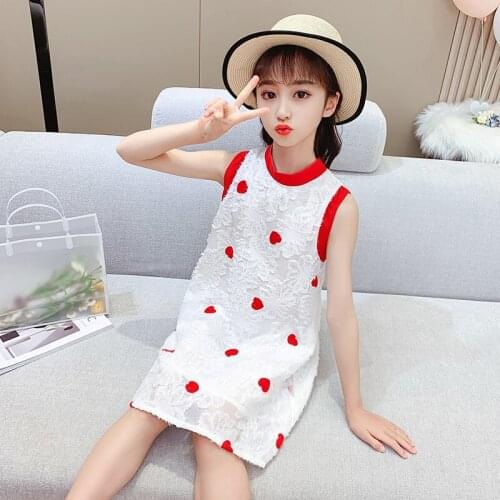 Girls Chiffon sleeveless Dress New Summer Princess Party Dress for Girls Wedding Red Dress Kids Clothing 4 5 7 9 11 13 Years