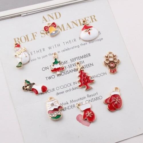 10pcs/lot Christmas Santa Claus Enamel Charm Alloy Pendant fit necklaces bracelet DIY Fashion Jewelry Accessories