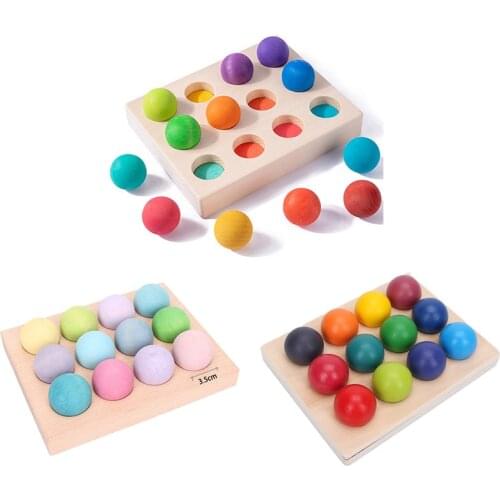 Rainbow Stacker balls building blocks puzzle sorting ball educational toy tray villain frosted wooden balls montessori toys