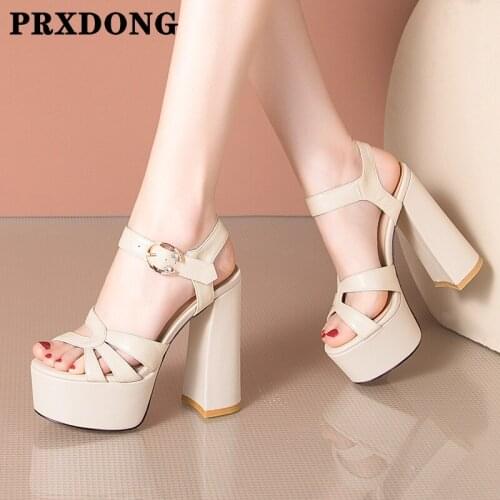 2021 New Summer Genuine Leather Thick High Heels Platform Women Sandals Sexy Dress Party Wedding Gladiator Sandals Shoes Woman