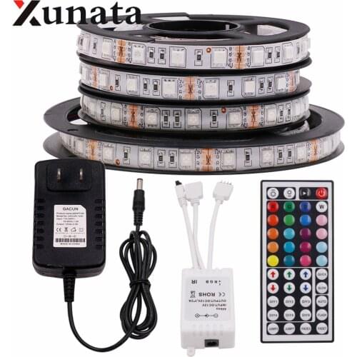 XUNATA 5050 RGB LED Strip Light 60Leds/m Ribbon Waterproof Flexible LED Lights US/EU/UK DC12V Controller Adapter Set 1m/2m/5m