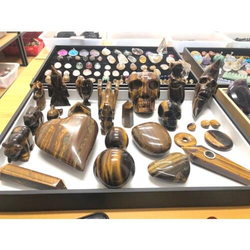Unique!!!!Natural high quality tiger eye stone crystal carving set box chakra healing decoration