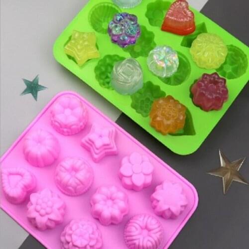 Hot sale 12 hole different flower shape silicone mold Biscuit Chocolate Cake Mould Jelly Pudding Mould DIY handmade soap