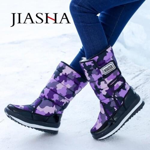 Snow boots women shoes 2021 hook & loop mid-calf women winter boots round toe solid warm plush shoes woman zapatos de mujer