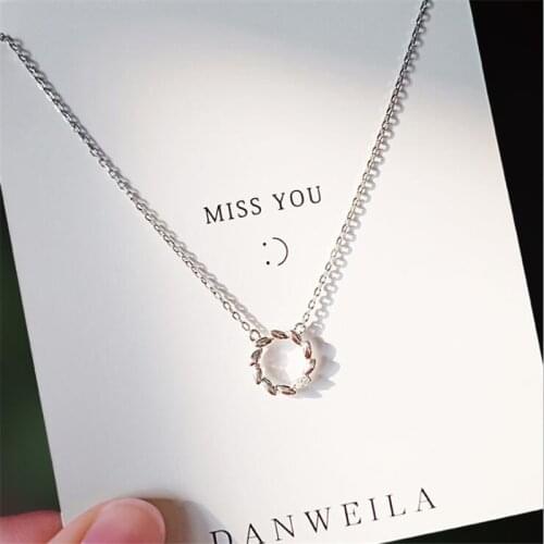 New Simple Branch 925 Sterling Silver Jewelry Olive Branch Leaf Personality Wreath Crystal Round Women Pendant Necklaces H413