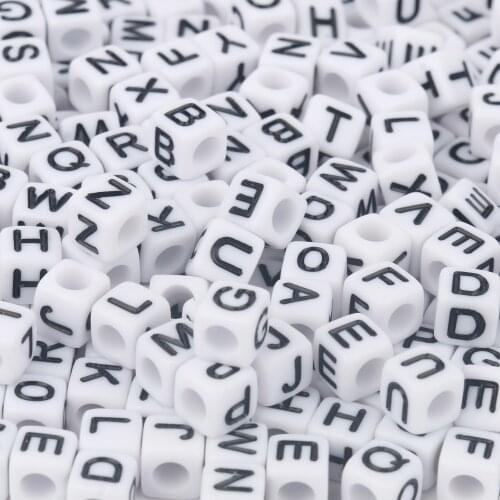 100/200/500pcs 6X6mm Mixed White Letter Beads Loose Acrylic Beads for Jewellery Making 0.35mm Hole