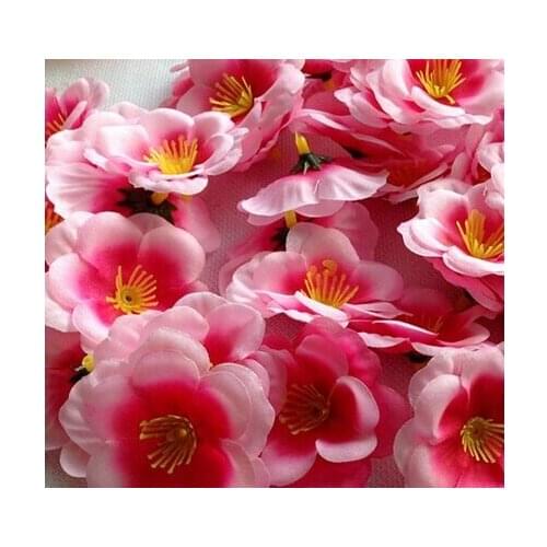 100pcs 5cm 5colors artificial silk peach plum blossom flower head for diy wedding wreath wrist band head ring dance props