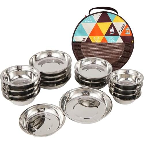 17x Outdoor Camping Hiking Picnic BBQ Stainless Steel Plate Dish Bowl Tableware