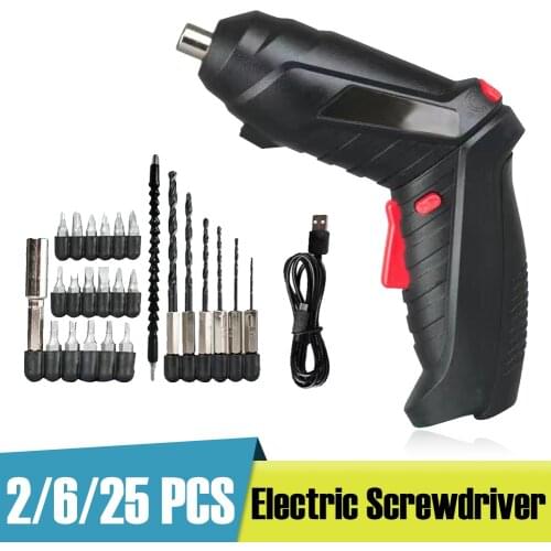 2Pcs/6Pcs/25Pcs Electric Screwdriver with Light 3.6V Portable Cordless Screwdriver Rechargeable Power Tools with Screwdriver Bit