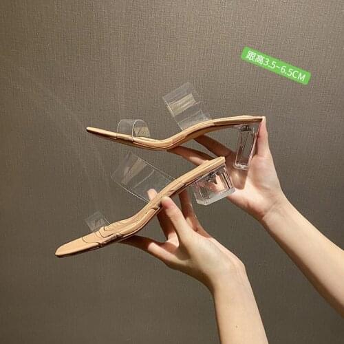 2021 Summer New Transparent Womens Sandals Thick Heel Crystal High Heels Casual Female Sandals Slippers For Women