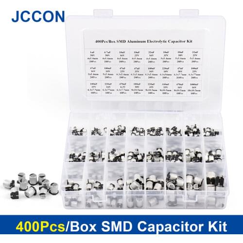 400PcsBox SMD Aluminum Electrolytic Capacitor Assorted Kit 24Values Sample Kit Motherboard Solid Capacitor 50V 16V 25V 35V 10V