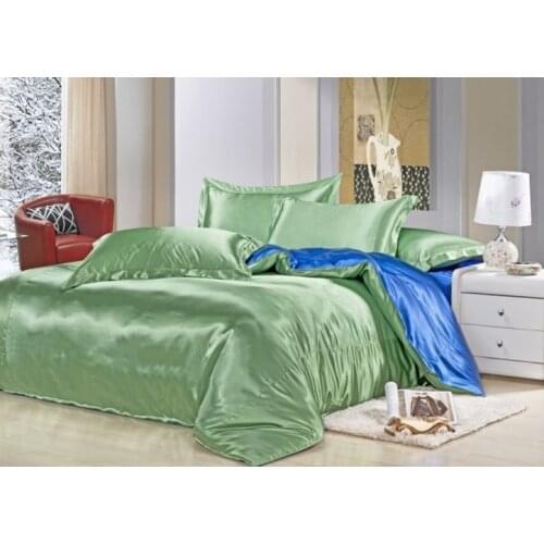 7pcs Green Blue Silk bedding set Satin sheets California King queen full twin size bedspread duvet cover bed sheet quilt Custom