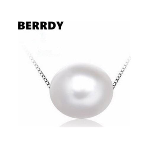 925 Silver Pearl Necklace, 8-9mm Oval Shape Natural Pearl Jewellery with 925 Silver Chain for Charm Lady