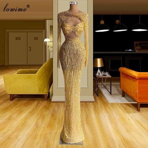 Long Sleeves Sparkly Evening Dresses Beads Mermaid Evening Gowns Luxury Formal Celebrity Dress Awards Ceremony Gown Abendkleider