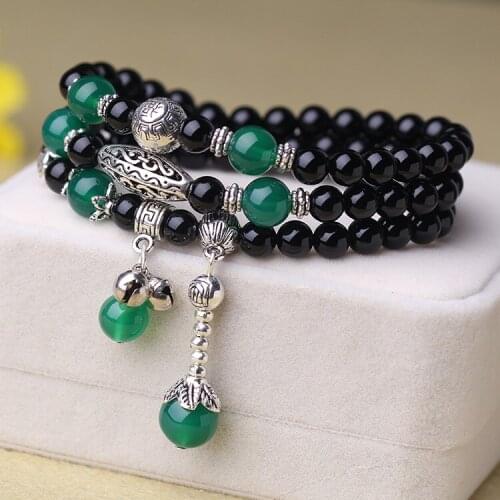 Bracelet female multi-layer sweet crystal black agate transfer beads green cat eye bell cb51