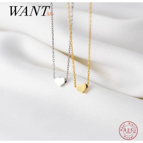 WANTME Genuine 925 Sterling Silver Romantic Love Heart Link Chain Pendant Charm Clavicle Necklace for Women Wedding Jewelry 2021