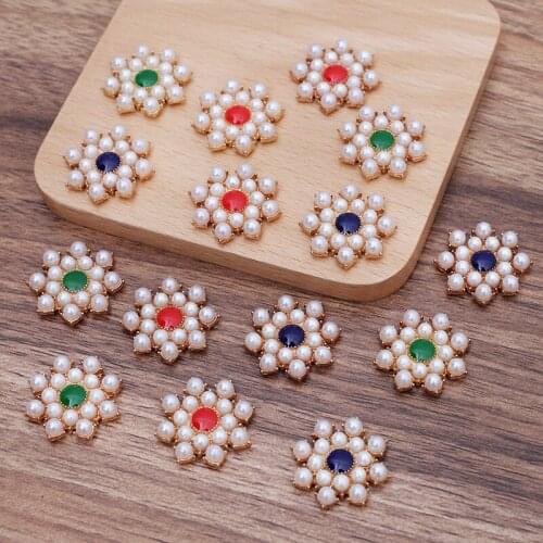 20 PCS 22mm Metal KC Gold Silver Plated Imitation Pearl Flowers Alloy Accessories For Jewelry Making