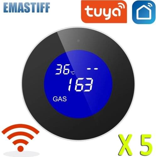 LCD display Tuya WiFi GAS LPG Leak Sensor alarm Fire Security detector APP Control home Safety smart Temperature monitoring