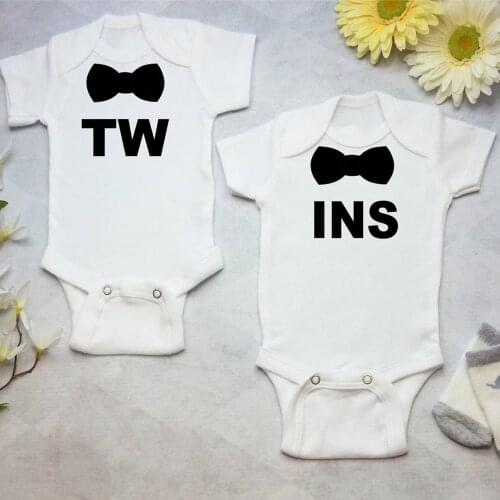 Twin Boy s Bodysuits Cute Twin Boy Take Home Outfits Matching Tuxedo Bow Tie Shirts Newborn Boy Baby Shower Gifts