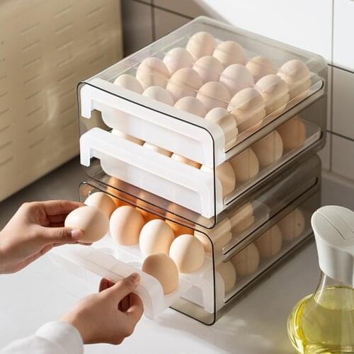 32 Grids Double Egg Storage Box Fresh Keep Kitchen Eggs Tray Drawer-type Refrigerator Food Organizer
