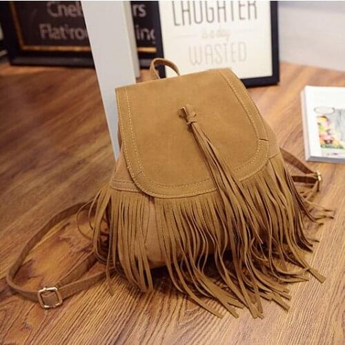 ETN BAG 110715 hot sale popular women Faux Suede tassel backpack lady casual travel bags girl leisure bag