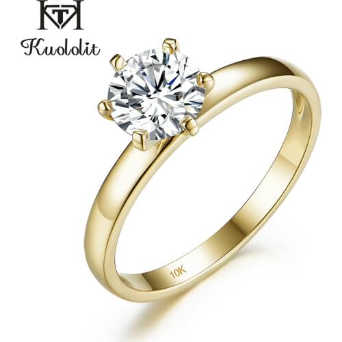 Kuololit 100% Natural Moissanite 10K Yellow gold Rings for Women Round 1ct Solitaire ring wedding cluster bridal promise ring