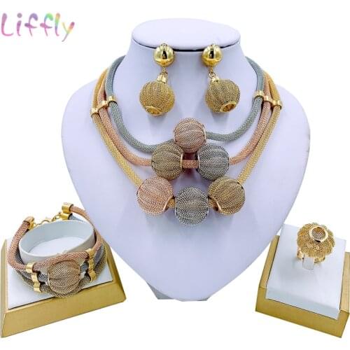 Liffly Dubai Gold Colorful Jewelry Sets Nigerian Indian Wedding for Women Necklace Earrings African Beads Jewelry Set