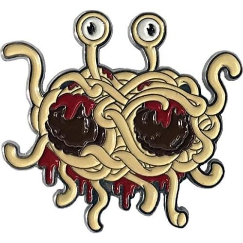 Flying Spaghetti FSM Enamel Pin Pastafarian Ramen Funny Flair Brooch