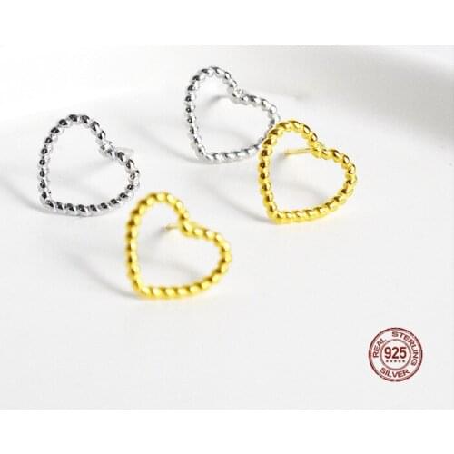 LKO 925 Sterling Silver Hollow Out Geometric Heart-Shaped Stud Earrings For Woman Fashion Charming Sweet Jewelry Ornaments