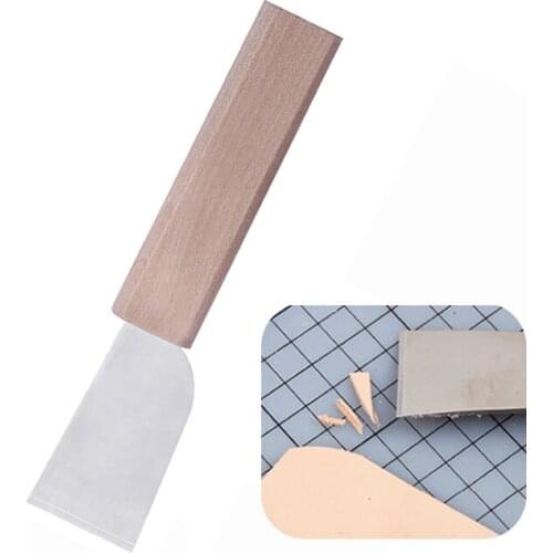 LMDZ DIY Leathercraft Tool Wooden Handle Stainless Steel Leather Cutting Knife Leather Shovel Knife Cutting Tool