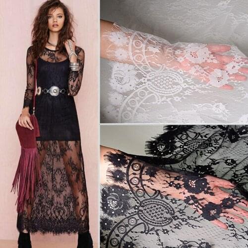 Fashion elegant three-dimensional embroidery hollow Heavy car bone eyelash lace fabric wedding dress fabric 3 m white black