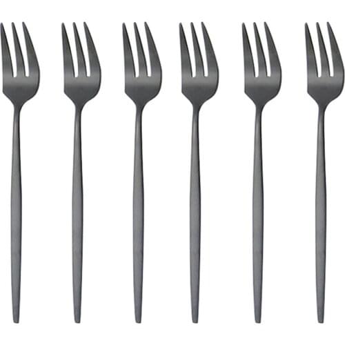 6/12Pcs Black Matte Tea Fork Set Stainless Steel Flatware Set Tableware For Fruit Salad Cutlery Dessert Snack Cake Forks Kitchen