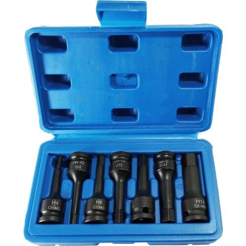 7pc Hex Bit Impact Socket Set H4 H5 H6 H7 H8 H10 H12 Allen Keys Screwdriver Bit Socket Wrench Tools 3/8" Square Drive Tools
