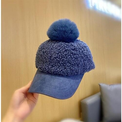 New Brand Baseball Caps 2020 Winter Cap For Women Faux Fur Pompom Ball Cap Adjustable Casual Snapback Hat Cap