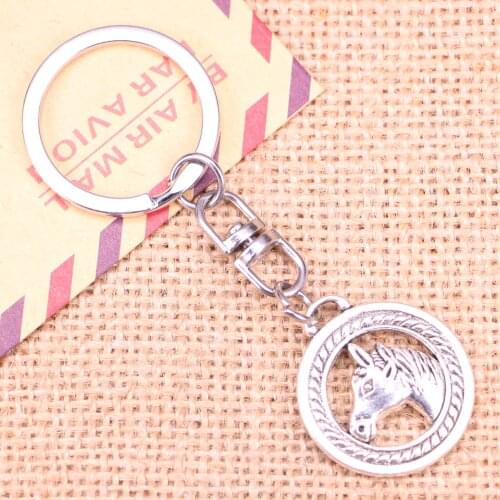 20pcs New Fashion Keychain 25mm circle horse head Pendants DIY Men Jewelry Car Key Chain Ring Holder Souvenir For Gift