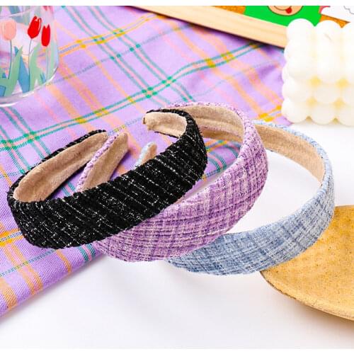Elegant Tweed Headbands For Women Retro Turban French Hairbands Wide Head Bands Lady Head Hoop Fashion Tiara Hair Accessories