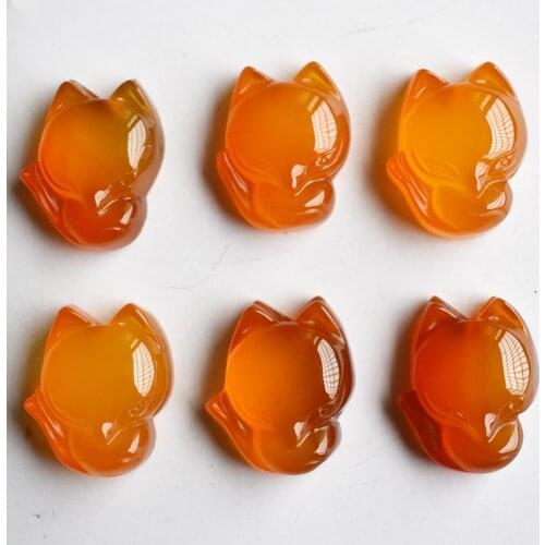 Wholesale 6pcs/lot Fashion high quality natural red onyx Stone charms Carved fox Pendants for diy jewelry making Free shipping