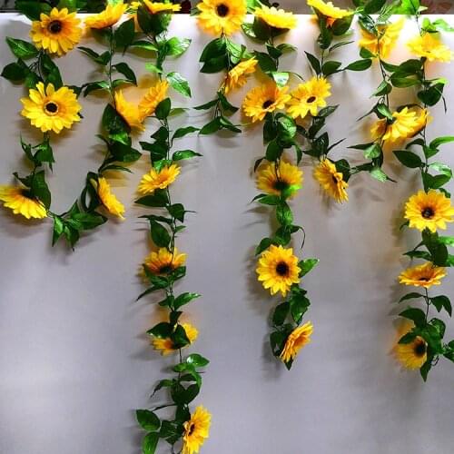 240cm Fake Hanging Silk Sunflower Vine With Green Leaves Ivy Home Garden Wedding Decor Garden Hedge Artificial Flowers Plants